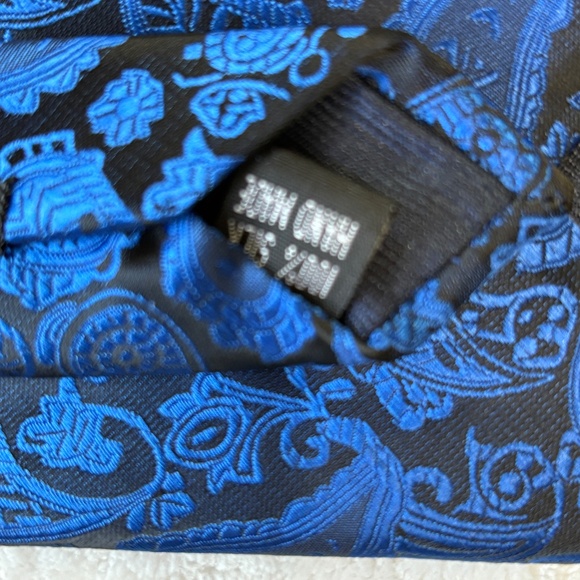 100% Silk Designer 58" Necktie & Matching Pocket Square Set Blue & Black Paisley - Picture 5 of 6